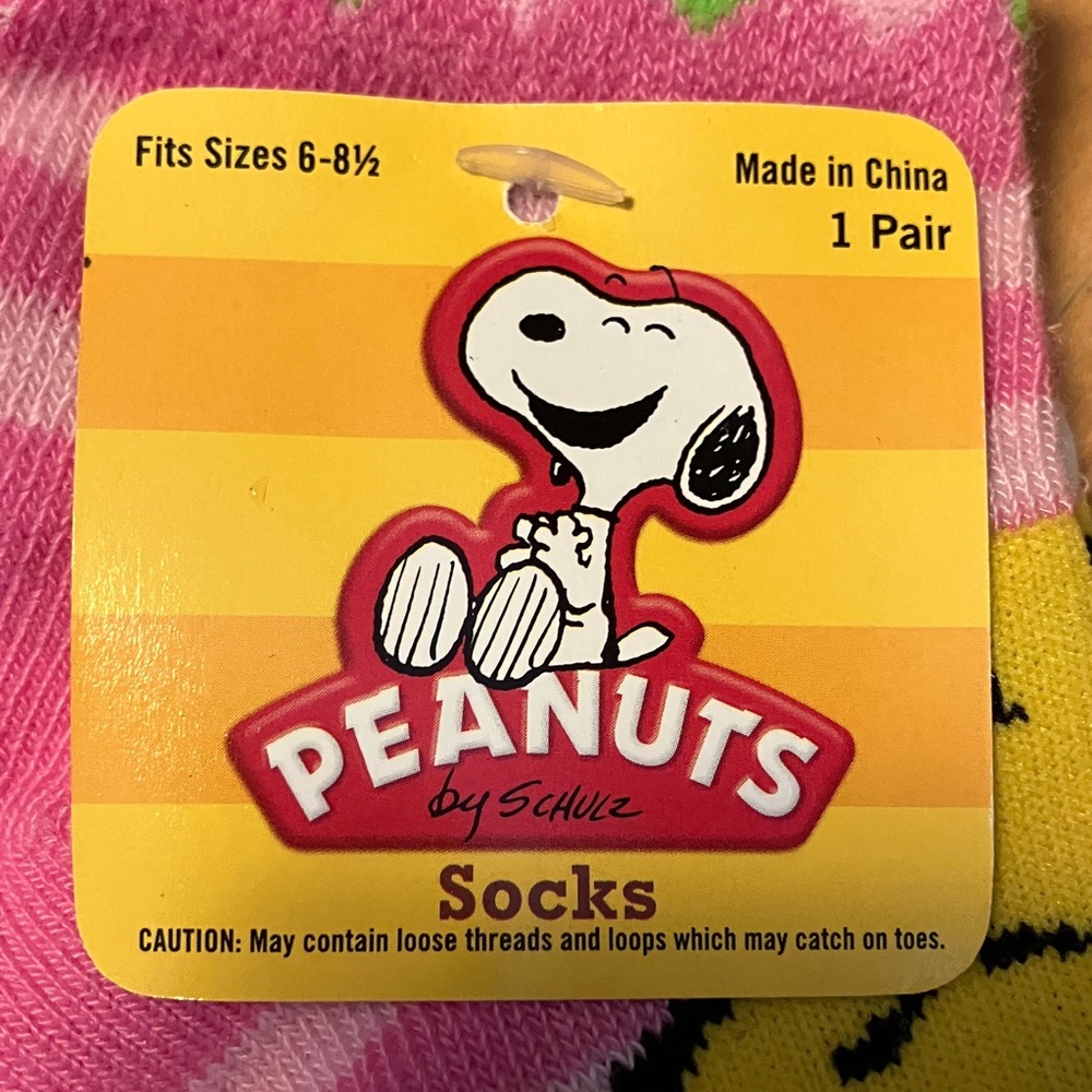 Peanuts Pink Striped Socks with Woodstock Fits sizes 6-8.5 - Picture 4 of 5